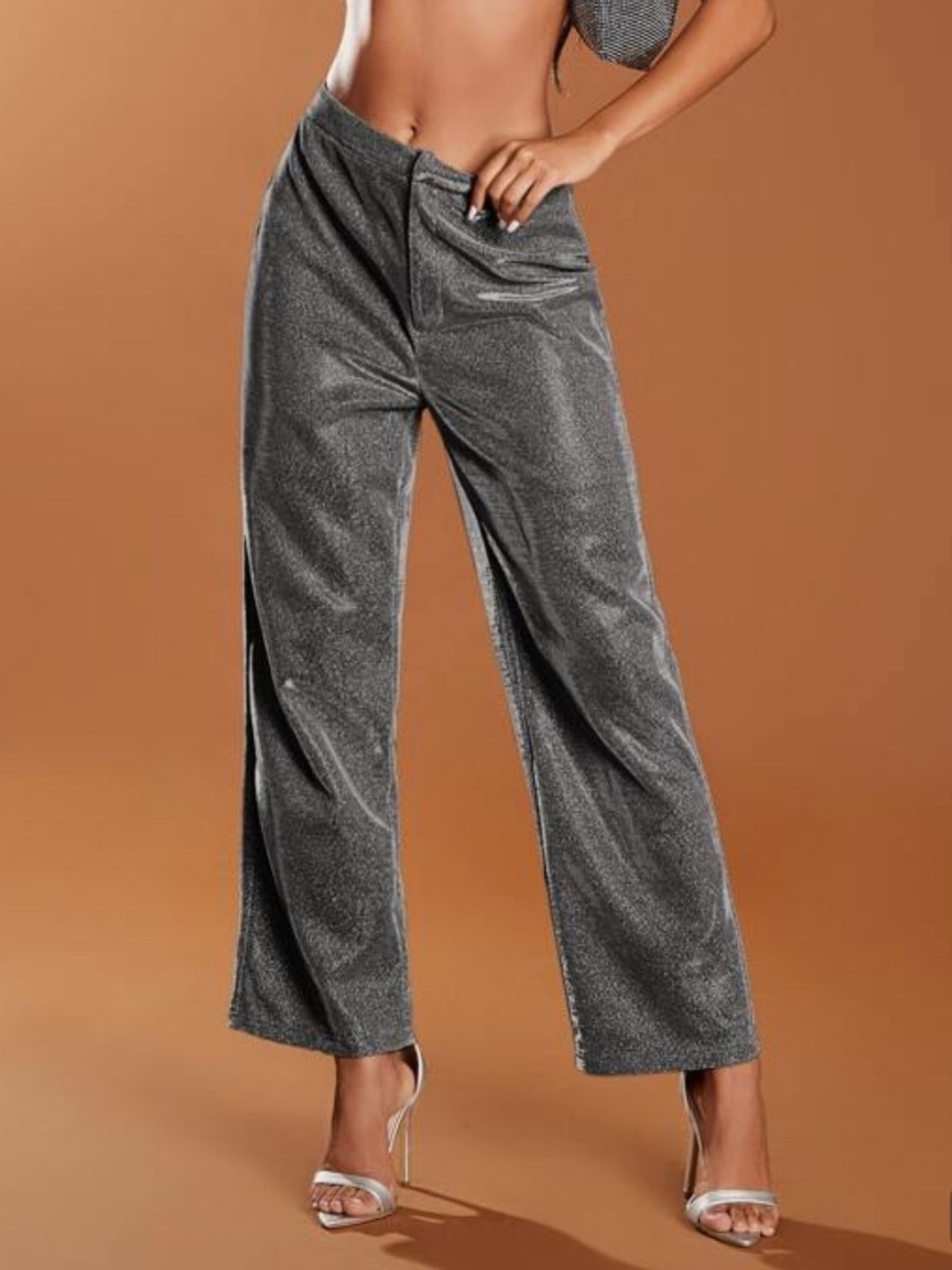 SHEIN Bae Silver Shimmery Wide-Leg Ankle Pants Size: Medium
